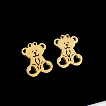 Cercei Ursuleti Aurii - Otel Inoxidabil, Cercei Surub, Cercei Dama, Bijuterii Inox [2]