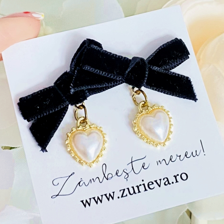 BIJUTERII - Cercei Funde Negre & Inimi, Cercei Lungi Dama, Bijuterii Femei