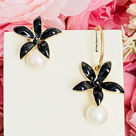 Cercei Flori Email Negru, Cercei Dama, Bijuterii Femei [4]