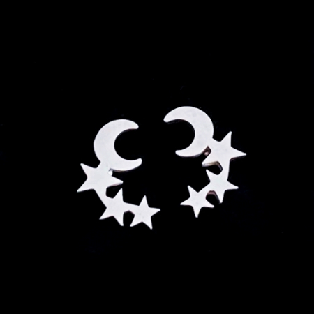 BIJUTERII OTEL INOXIDABIL - Cercei Luna & Stele Argintii - Otel Inoxidabil, Cercei Surub, Cercei Dama, Bijuterii Inox