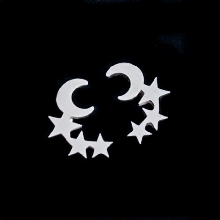 Cercei Luna & Stele Argintii - Otel Inoxidabil, Cercei Surub, Cercei Dama, Bijuterii Inox [2]