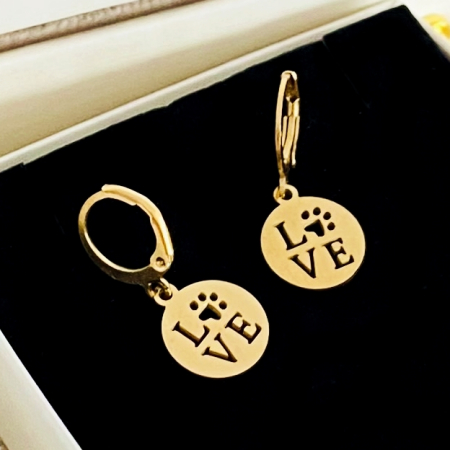 BIJUTERII OTEL INOXIDABIL - Cercei LOVE Aurii - Otel Inoxidabil, Cercei Surub, Cercei Dama, Bijuterii Inox
