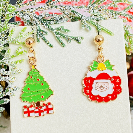 BIJUTERII - Cercei Brad Impodobit Mos Craciun, Cercei Craciun Secret Santa, Cercei Dama