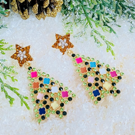 BIJUTERII - Cercei Brad Craciun Cristale XL, Cercei Secret Santa, Cercei Dama