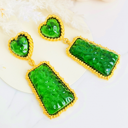 Cercei Lungi Inima Verde Smarald si Auriu, Cercei Dama, Bijuterii Femei [5]