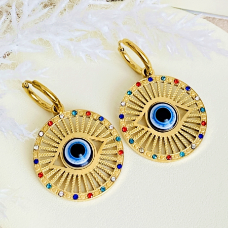 Cercei Evil Eye Colorat - Otel Inoxidabil, Cercei Surub, Cercei Dama, Bijuterii Inox [4]