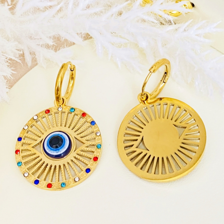 Cercei Evil Eye Colorat - Otel Inoxidabil, Cercei Surub, Cercei Dama, Bijuterii Inox [5]
