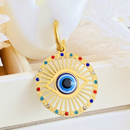 BIJUTERII OTEL INOXIDABIL - Cercei Evil Eye Colorat - Otel Inoxidabil, Cercei Surub, Cercei Dama, Bijuterii Inox