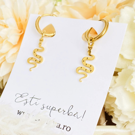 Cercei Serpi Aurii - Otel Inoxidabil, Cercei Surub, Cercei Dama, Bijuterii Inox [1]
