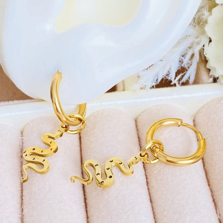 Cercei Serpi Aurii - Otel Inoxidabil, Cercei Surub, Cercei Dama, Bijuterii Inox [2]