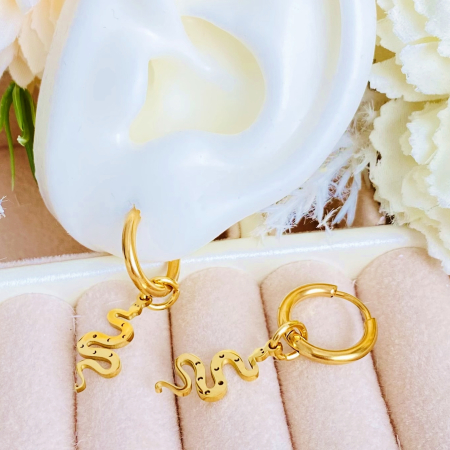 Cercei Serpi Aurii - Otel Inoxidabil, Cercei Surub, Cercei Dama, Bijuterii Inox [5]