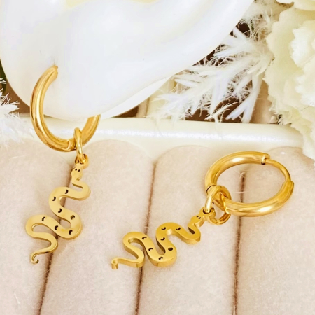 Cercei Serpi Aurii - Otel Inoxidabil, Cercei Surub, Cercei Dama, Bijuterii Inox [7]