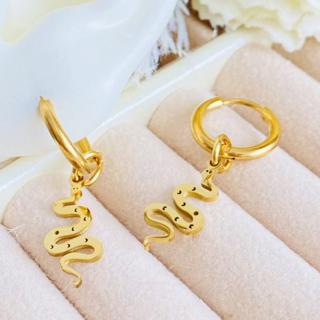 Cercei Serpi Aurii - Otel Inoxidabil, Cercei Surub, Cercei Dama, Bijuterii Inox [4]