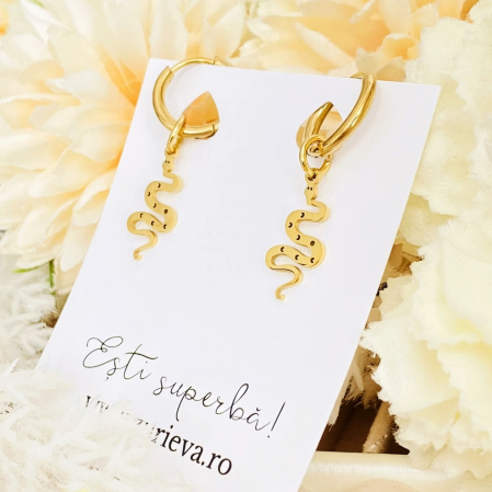 Cercei Serpi Aurii - Otel Inoxidabil, Cercei Surub, Cercei Dama, Bijuterii Inox [6]