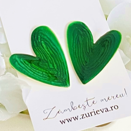 CERCEI - Cercei Inimi Verde Smarald, Cercei Dama, Bijuterii Femei