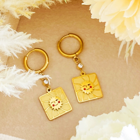 Cercei Soare Auriu - Otel Inoxidabil, Cercei Surub, Cercei Dama, Bijuterii Inox [5]