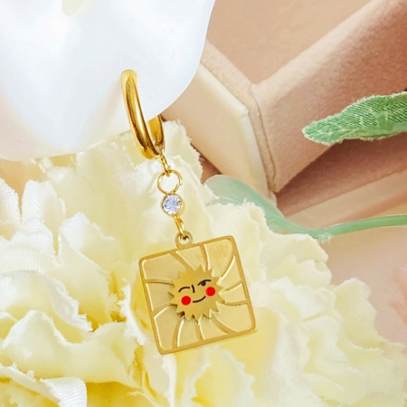 Cercei Soare Auriu - Otel Inoxidabil, Cercei Surub, Cercei Dama, Bijuterii Inox [6]