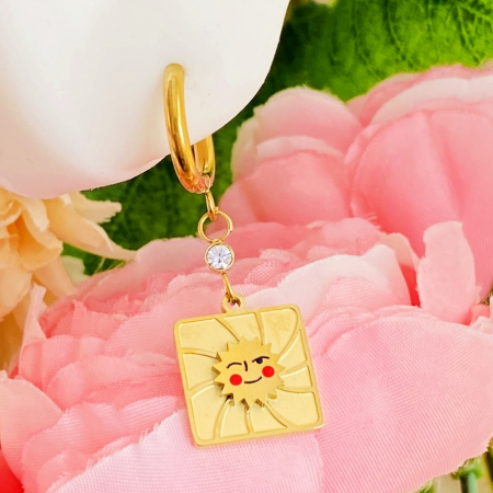 Cercei Soare Auriu - Otel Inoxidabil, Cercei Surub, Cercei Dama, Bijuterii Inox [1]