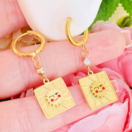 Cercei Soare Auriu - Otel Inoxidabil, Cercei Surub, Cercei Dama, Bijuterii Inox [7]