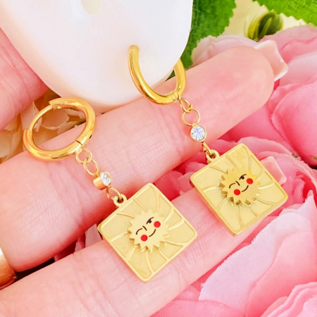 Cercei Soare Auriu - Otel Inoxidabil, Cercei Surub, Cercei Dama, Bijuterii Inox [4]