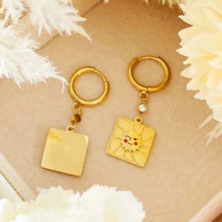 Cercei Soare Auriu - Otel Inoxidabil, Cercei Surub, Cercei Dama, Bijuterii Inox [8]