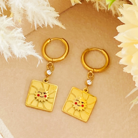 Cercei Soare Auriu - Otel Inoxidabil, Cercei Surub, Cercei Dama, Bijuterii Inox [3]