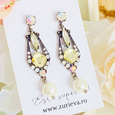 Cercei Lungi Cristale Argintii, Cercei Dama, Bijuterii Femei [2]