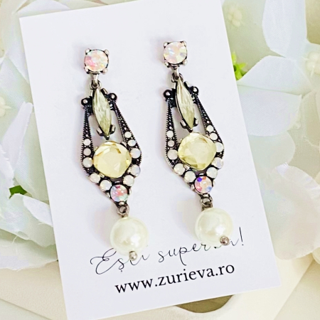 CERCEI - Cercei Lungi Cristale Argintii, Cercei Dama, Bijuterii Femei