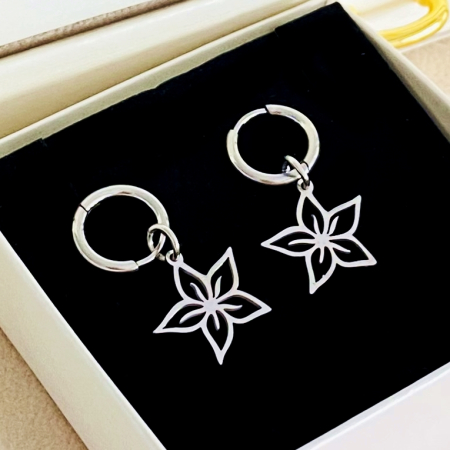 Cercei Flori Argintii - Otel Inoxidabil, Cercei Surub, Cercei Dama, Bijuterii Inox [1]