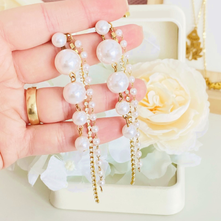 Cercei Lungi 2 in 1 Perle & Cristale, Cercei Mari Dama, Bijuterii Femei [7]