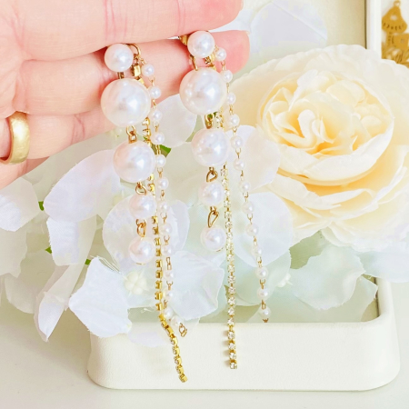 Cercei Lungi 2 in 1 Perle & Cristale, Cercei Mari Dama, Bijuterii Femei [3]