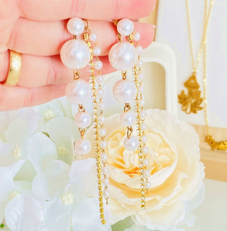 CERCEI - Cercei Lungi 2 in 1 Perle & Cristale, Cercei Mari Dama, Bijuterii Femei