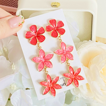 CERCEI - Cercei Lungi Flori Roz, Cercei Dama, Bijuterii Femei