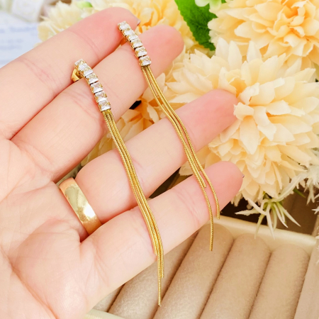 Cercei Eleganti Lungi Cristale - Otel Inoxidabil, Cercei Surub, Cercei Dama, Bijuterii Inox [1]