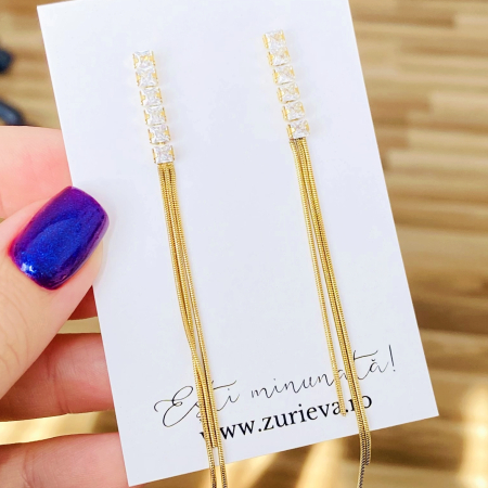 Cercei Eleganti Lungi Cristale - Otel Inoxidabil, Cercei Surub, Cercei Dama, Bijuterii Inox [4]