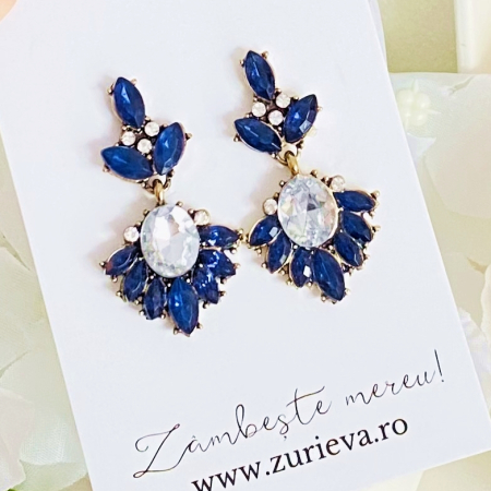 Cercei Lungi Cristale Albastre, Cercei Dama, Bijuterii Femei [4]