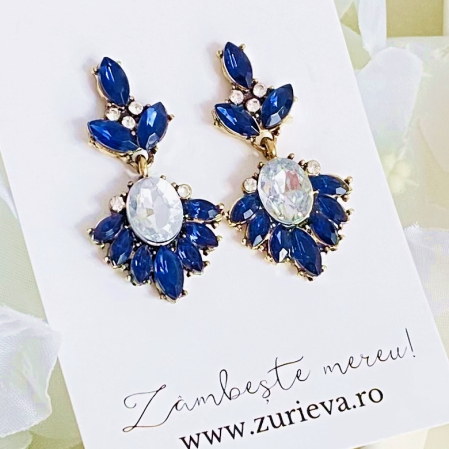 CERCEI - Cercei Lungi Cristale Albastre, Cercei Dama, Bijuterii Femei