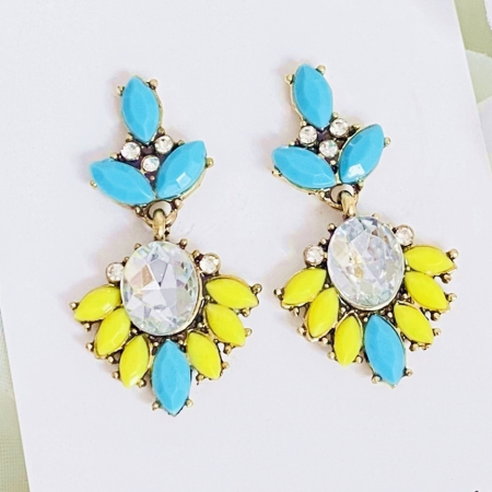 CERCEI - Cercei Mia Cristale Albastre Galbene, Cercei Dama, Bijuterii Femei