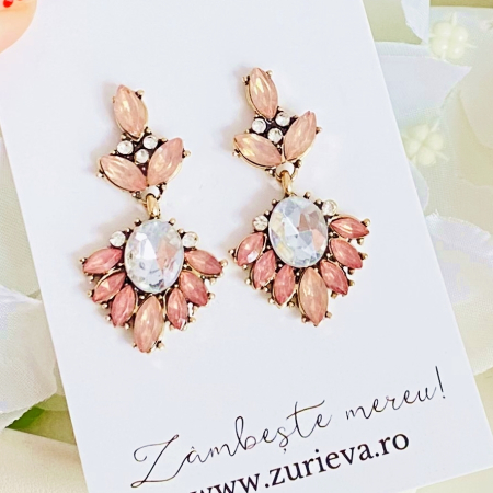 CERCEI - Cercei Mia Cristale Roz, Cercei Dama, Bijuterii Femei