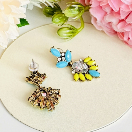 Cercei Mia Cristale Albastre Galbene, Cercei Dama, Bijuterii Femei [5]