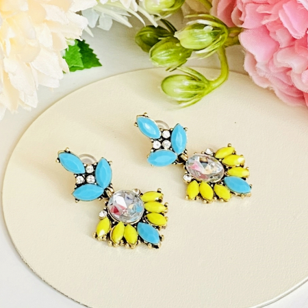 Cercei Mia Cristale Albastre Galbene, Cercei Dama, Bijuterii Femei [3]