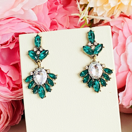 Cercei Lungi Cristale Verde Smarald, Cercei Dama, Bijuterii Femei [2]