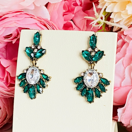 Cercei Lungi Cristale Verde Smarald, Cercei Dama, Bijuterii Femei [1]