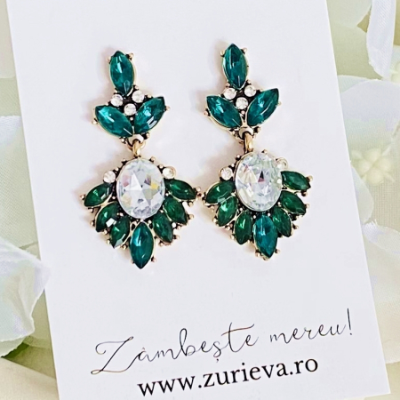 CERCEI - Cercei Lungi Cristale Verde Smarald, Cercei Dama, Bijuterii Femei