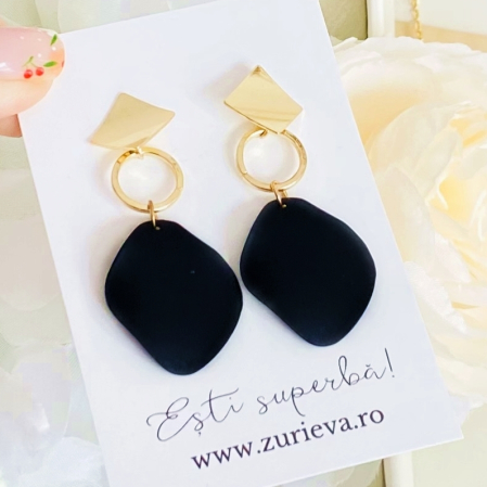 Cercei Aurii Negri, Cercei Dama, Bijuterii Femei [2]