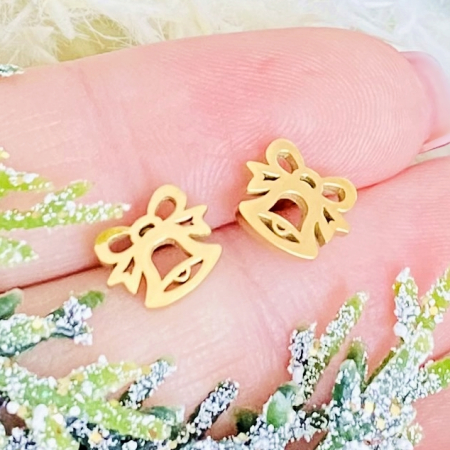 Cercei Mini Clopotei Craciun - Otel Inoxidabil, Cercei Surub, Cercei Dama, Bijuterii Inox [2]