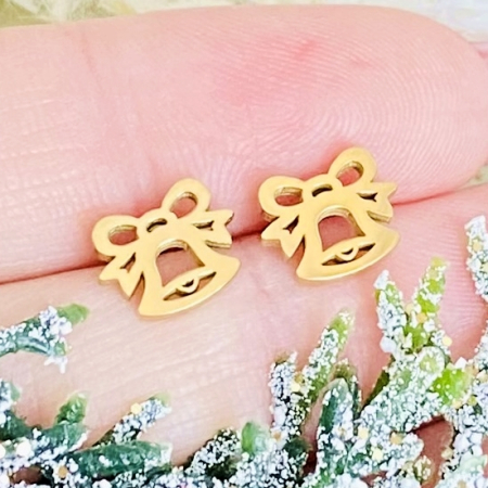 Cercei Mini Clopotei Craciun - Otel Inoxidabil, Cercei Surub, Cercei Dama, Bijuterii Inox [0]