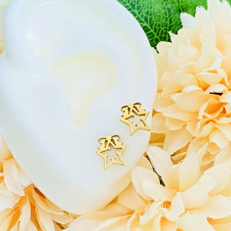 Cercei Mini Stea Craciun - Otel Inoxidabil, Cercei Surub, Cercei Dama, Bijuterii Inox [5]