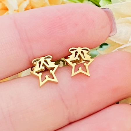 Cercei Mini Stea Craciun - Otel Inoxidabil, Cercei Surub, Cercei Dama, Bijuterii Inox [6]