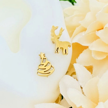 CRACIUN - Cercei Mini Brad & Ren - Otel Inoxidabil, Cercei Surub, Cercei Dama, Bijuterii Inox